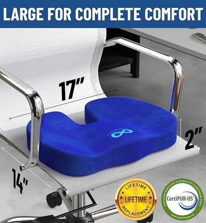 Everlasting Comfort Doctor Recommended Memory Foam Seat Cushion for Office Chairs & Car - Ergonomic Office Desk Accessories - Cushions for Tailbone Pain Relief, Sciatica & Back Support Pillow