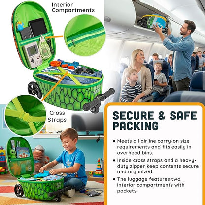 Hardshell Kids Ride-On Luggage with Scooter Suitcase – Carry-On Compliant with LED Light-Up Wheels – Fun and Functional Travel Companion for Children Ages 5–12