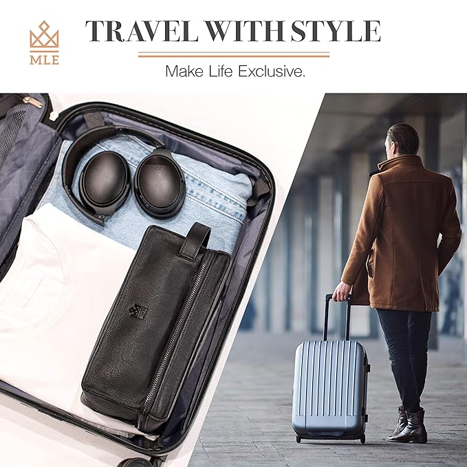 Mens Leather Toiletry Bag – Travel Dopp Kit, Shaving Bag, Grooming & Hygiene Organizer, Leather Toiletry Bag for Men, Gift for Him