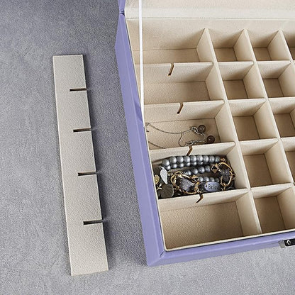 Frebeauty Earring Organizer Classic Jewelry Box 50 Slots Double Layer Jewelry Storage Case with 6 Necklace Hook and Bracelet Pocket(Purple)