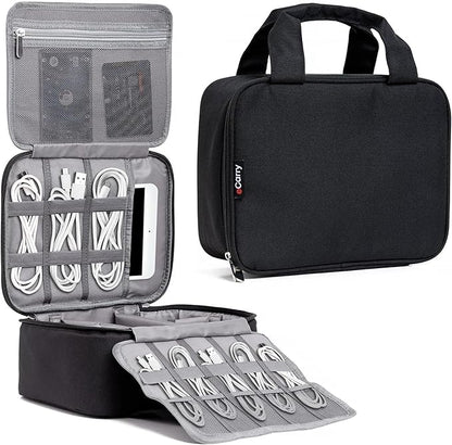 Electronics Organizer Case - Multi-Layer Full Flat Opening With Compartments and Pockets - Cord Organizer for Accessories, Cables, Electronics Travel