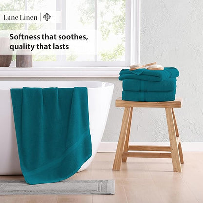 LANE LINEN 100% Cotton 4 Pack Bath Towels Set (28"x54") - Zero Twist, Large Cotton Towels for Bathroom - Quick Dry, Soft & Absorbent Bath Towel Set - Pre Shrunk, Wide Variety of Colors - Sea Port