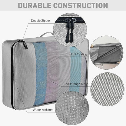 8-Piece Packing Cubes for Travel, Mesh Luggage Organizers with Shoe Bag, Toiletry Bag, Laundry Pouches, 4 Sizes (XL/L/M/S) for Suitcase Organization, Men Women Kids, Gray