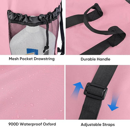 BALEINE 120L Laundry Bag Backpack, 900D Oxford Fabric Large Travel Laundry Bags with Shoulder Straps and 2 Mesh Pockets for College Dorm, Apartment, Laundromat (Pink, 120L)