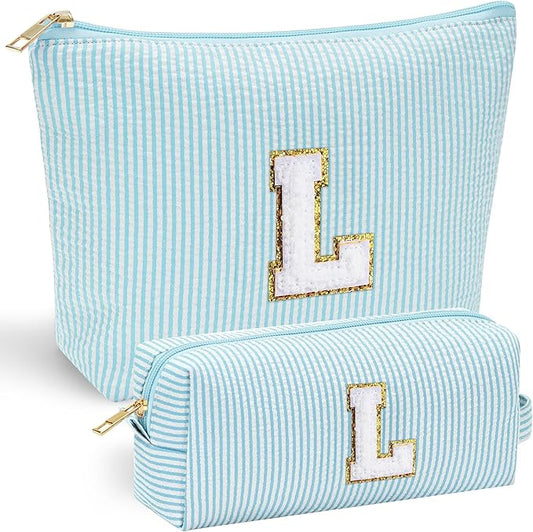 YOOLIFE Cute Makeup Bag for Women Girls - Personalized Teenager Girl Gift Ideas | Initial Make Up Bag | Gifts for Women Friends | Skin Care Bag | Mothers Day Gifts | Tween Girls Trendy Stuff L