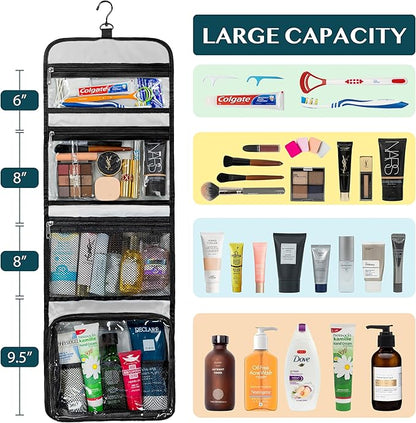 PAVILIA Travel Hanging Toiletry Bag for Women Men, Large Capacity Makeup Bag Kit, Waterproof Cosmetic Storage Organizer Case for Bathroom Shower