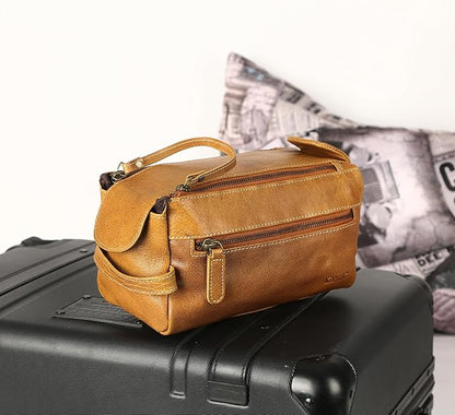 KomalC Premium Buffalo Leather Toiletry Bag for Men & Women – Leather Dopp Kit With Water resistant Lining, Premium Toiletry Travel Pouch, Unisex Wash Bag for Toiletries, Gifts for Men and Women
