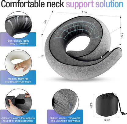 Travel Pillows for Airplanes, Neck Pillow for Traveling Using Memory Foam 360°Support Neck Comfort Relief Neck Pain Convenient Storage, Suitable for Airplanes, Office, Cars, Sleeping (Grey)