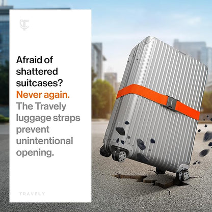 TRAVELY Luggage Straps - Particularly conspicuous & Secure - Incl. 4 Name Tags - Luggage Strap Ideal crosswise - [Set of 4]