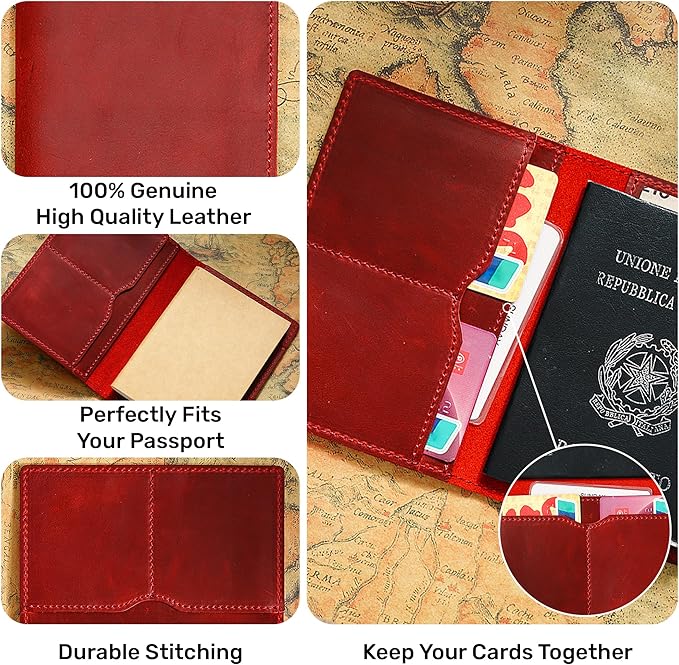 HIFA Leather Passport Holder, Handmade Passport Cover with Card and Ticket Slot - Genuine Leather, Elegant Design, Easy Access - Passport Case, Passport Wallet, Passport Holder
