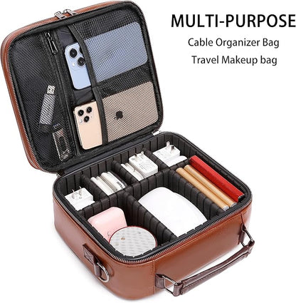 KYALOU Electronics Travel Organizer, Large Electronic Accessories Cable Case with Adjustable Dividers, Waterproof Tech Storage Bag Gifts with Double Layers for Cord, Charger, Power Bank - Brown