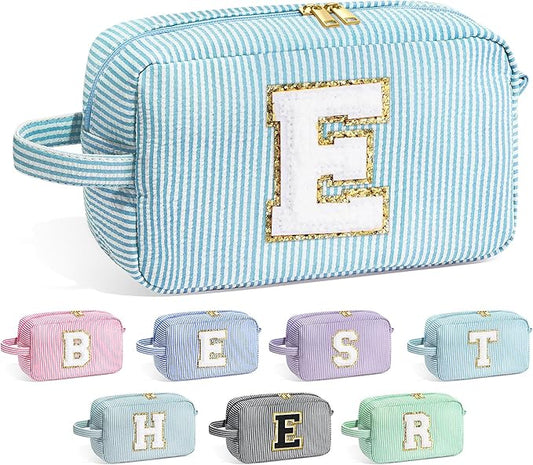 YOOLIFE Bridesmaid Gifts - Bridal Shower & Wedding Day Gifts, Monogram Initial Makeup Bags for Women