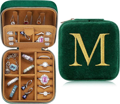 Parima Christmas Gifts for Women - Mom Gifts, Mothers Day Gifts, Mother Birthday Gifts, Mother In Law Gifts, Plush Velvet Personalized Jewelry Box Travel Jewelry Case - Letter M, Green
