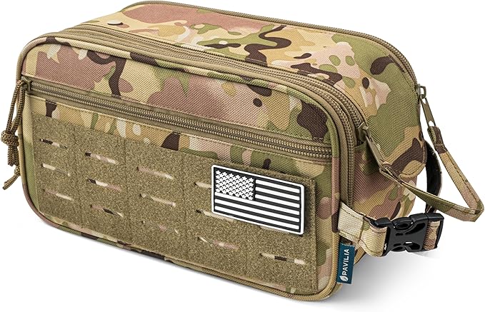 PAVILIA Extra Large Tactical Toiletry Bag for Men, Travel Hygiene Bag, Military Gear Dopp Kit, Molle Accessories Pouch, Shaving Grooming Essentials Gym Bathroom Shower Toiletries Tool EDC, Camo XL