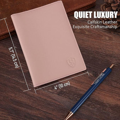 STAR VISTA Albatross Leather Travel Passport Holder, Minimalist Design, Calfskin Leather Case for Women and Men - Slim Passport Wallet, Bifold, RFID Blocking, Pale Pink