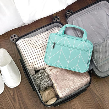 PAVILIA Hanging Toiletry Bag Travel Bag Women Men, Foldable Cosmetic Organizer, Roll up Makeup Bag, Water Resistant Accessories Toiletries, Large Travel Essentials Kit (Teal Chevron)