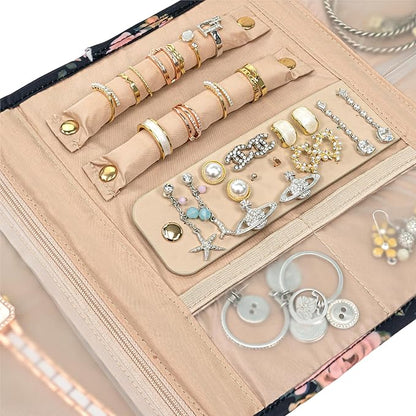 Pavilia Foldable Jewelry Organizer - Travel Roll Bag with Compartments for Earrings, Rings, Necklaces, Bracelets - Packing Accessory