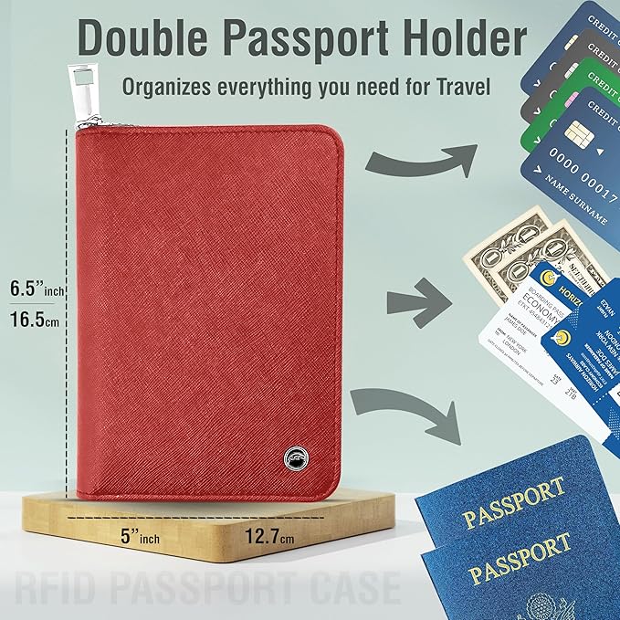RFID Travel Wallet Passport Holder w/Zipper - Organizer Bag for Travel Documents – Safety Essentials Cover for Men Women