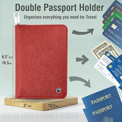 RFID Travel Wallet Passport Holder w/Zipper - Organizer Bag for Travel Documents – Safety Essentials Cover for Men Women