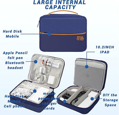 Electronics Organizer,Travel Cord Organizer Pouch, Portable Cable Organizer Bags, Waterproof Electronic Accessories Storage Case for Cables, Cords, Charger, Phone (Three Layer-NavyBlue)