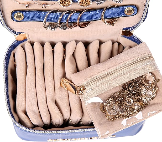 Angelina's Palace Jewelry Organizer Case Bridesmaid Gifts Travel Bag Vegan Leather Box for Necklace Earring Bracelet Ring(dark chambray)