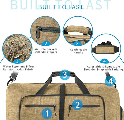 Vomgomfom 65L/85L/115L Foldable Travel Duffle Bag, Lightweight Checked Luggage with Shoe Compartment, Water-Resistant Weekender Overnight Bag for Men & Women