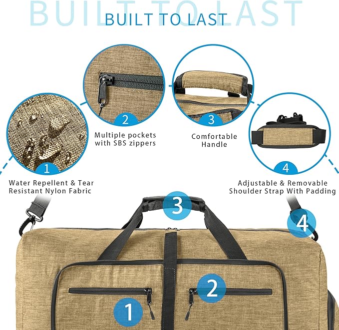 Vomgomfom 65L/85L/115L Foldable Travel Duffle Bag, Lightweight Checked Luggage with Shoe Compartment, Water-Resistant Weekender Overnight Bag for Men & Women