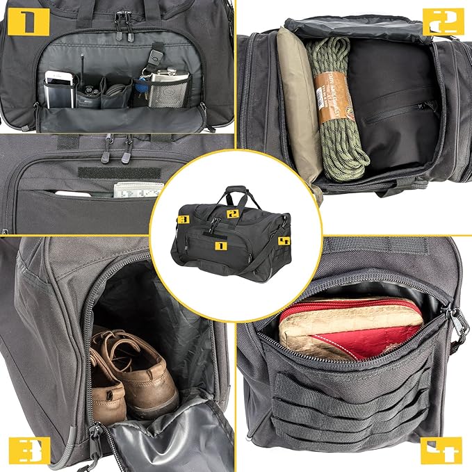 Military Tactical Outdoor Gym Bag Small Duffel Bag with Shoes Compartment for Sports Travel Camping Hunting (B-Black)