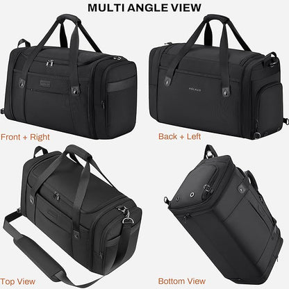 Tourenne 45L Travel Duffel Bag Foldable Weekender Sport Gym Duffle Carry On Luggage with shoe compartment wear/tear resistant water repellent 1680D Ballistic polyester - Black