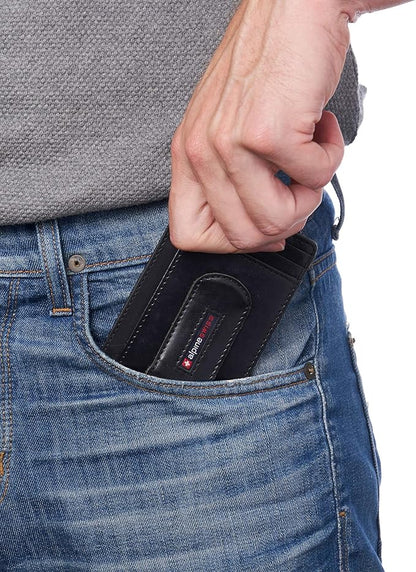 Alpine Swiss RFID Dermot Money Clip Front Pocket Wallet For Men Leather Hampton Collection Glossy Nappa Black