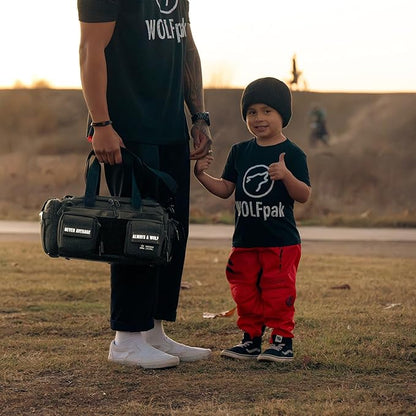 WOLFpak 20L Mini Duffle Bag for Gym & Travel | Waterproof Carry-On Weekender Bag with Shoe Compartment, Hard Bottom, and Tactical Molle System (Alpha Black)