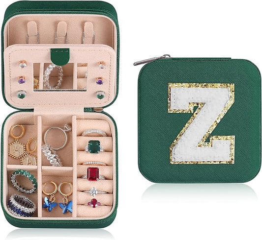 Parima Teacher Appreciation Gifts for Women, Travel Jewelry Case for Women Teacher Gifts | Travel Gifts for Teacher | Travel Essentials Small Jewelry Box | Jewelry Travel Organizer - Letter Z, Green