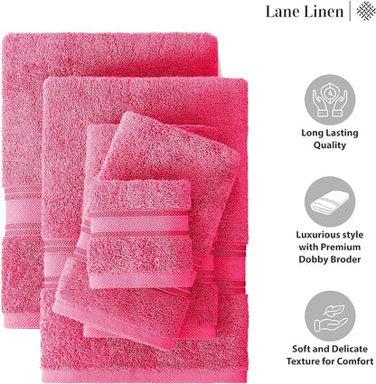 LANE LINEN Luxury Bath Towels Set - 3 Piece Set, 100% Cotton, Quick Dry, Super Soft - 1 Bath, 1 Hand, 1 Wash Cloth - Fuchsia