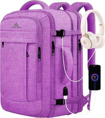 50L Carry On Backpack, Extra Large Laptop Backpack, Travel Backpack for Women, Expandable Water Resistant Big Bag Anti-Theft Business Daypack Fit 17 Inch Laptop with USB Port,Purple