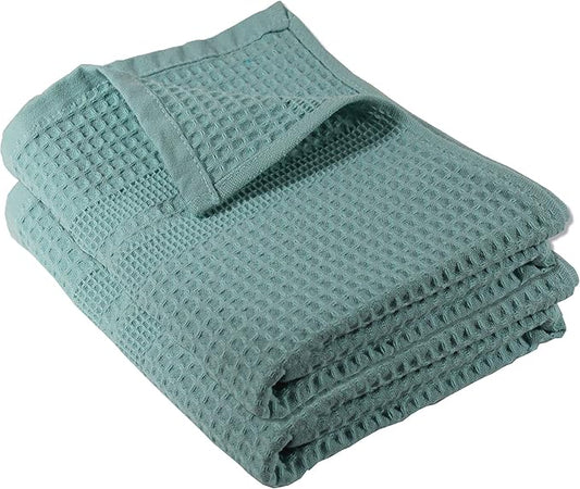 GILDEN TREE Waffle Hand Towels for Bathroom Quick Dry Towel Super Absorbent Thin 100% Cotton Lint Free, Hand Towels for Bathroom Set of 2, Classic Style (Seafoam)