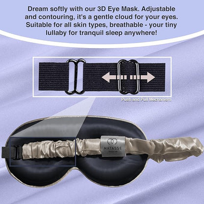 MATASSE Silk Eye Mask for Sleeping with Adjustable Elastic Band - 3D Contoured, Eye Cover Sleep Mask w/Genuine Mulberry Silk Including The Strap for Women, Men (Champagne/Black)