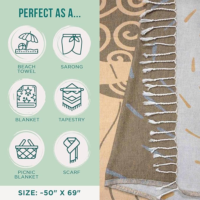 Sand Cloud Turkish Beach Towel - Sand Free - 100% Organic Turkish Cotton Yarn - Quick Dry Towel for Beach, Picnic Blanket or Throw - As Seen on Shark Tank - Sunset Swim