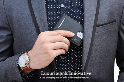 SERMAN BRANDS RFID Blocking Slim Bifold Genuine Leather Minimalist Front Pocket Wallets for Men with Money Clip Thin Mens