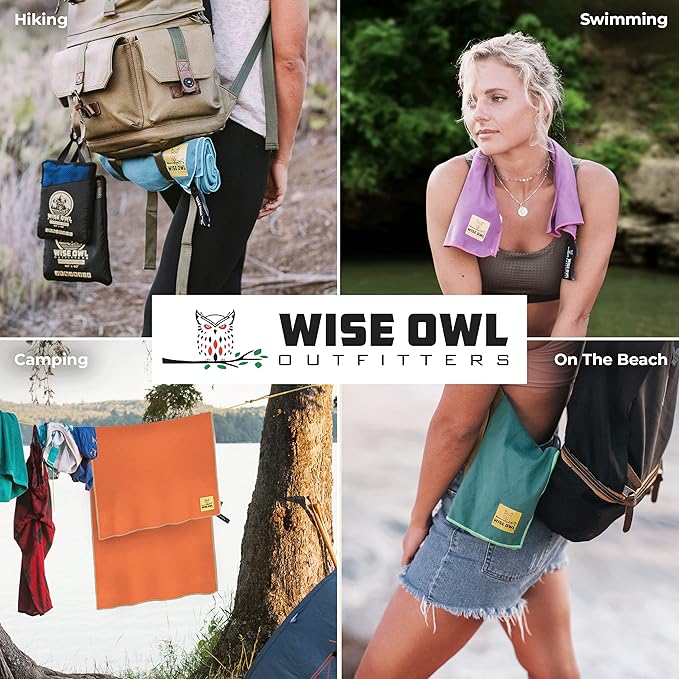 Wise Owl Outfitters Microfiber Camping Towel - Quick Dry Towel for Travel, Backpacking, Hiking, Beach, Gym & Yoga - Compact, Fast Drying & Lightweight