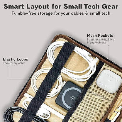 Leather Tech Pouch, Electronics Organizer Travel Case, Leather Passport Holder for Travel, Cord Organizer Tech Bag, Document Holder