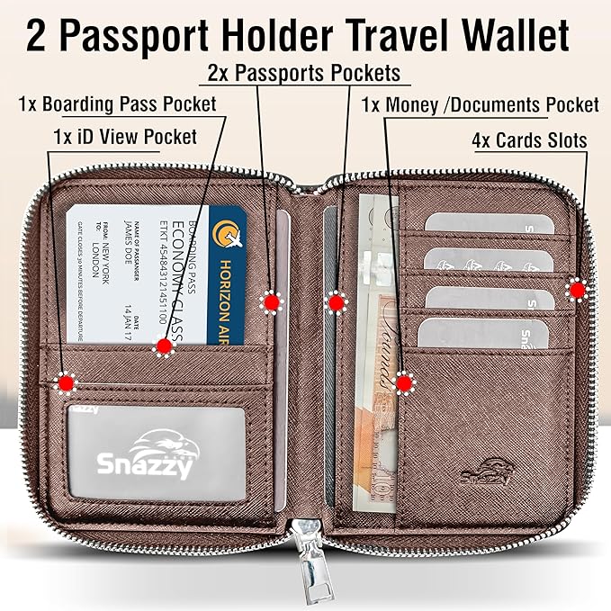 RFID Travel Wallet Passport Holder w/Zipper - Organizer Bag for Travel Documents – Safety Essentials Cover for Men Women