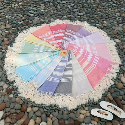 Bazaar Anatolia Turkish Beach Towel – 100% Cotton, Quick Dry, Sand Free Towel for Bathroom, Travel, Camping – Oversized 71x39 Inches – Stripe Beige