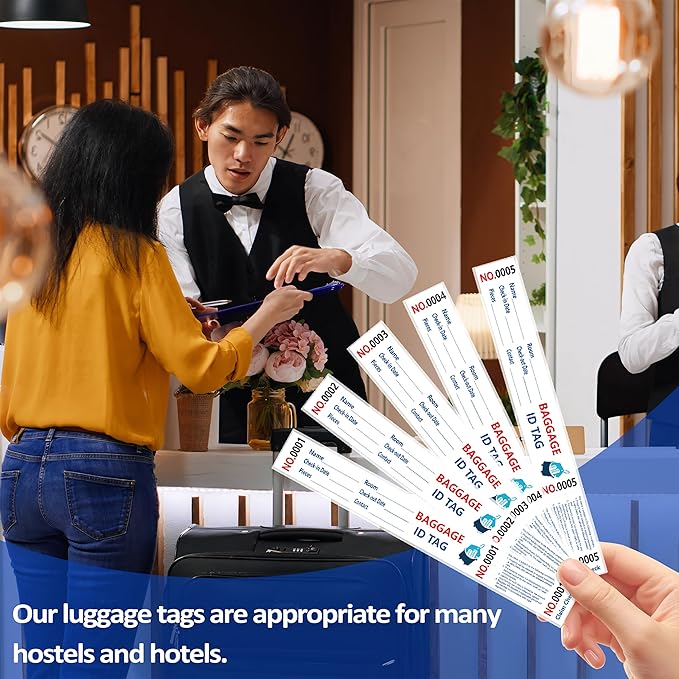 2000 Luggage Tags Hotels Baggage Claim Check Tags with Transfer Tape Serial Numbering Luggage Tags Hotel Luggage Claim Bag Tags Claim Tickets for Hotel Luggage Identification (2 Pack of 1-1000)