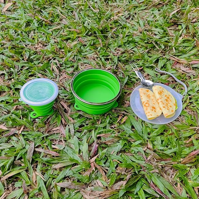 Mess Kit for Camping Silicone Collapsible Bowl Collapsible Cup and Stainless Steel Spoon for Backpacking Outdoor Hiking Traveling and Picnic