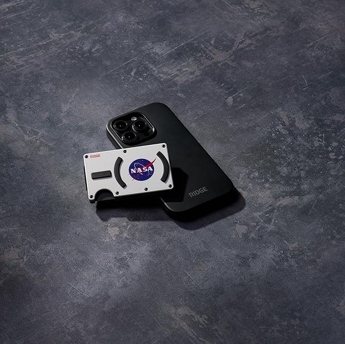 Ridge Wallets for Men Compatible with Magsafe - Slim Minimalist Compact Wallet and Card Holder, RFID Protected Front Pocket Wallets for Men with Integrated Cash Strap (Nasa)