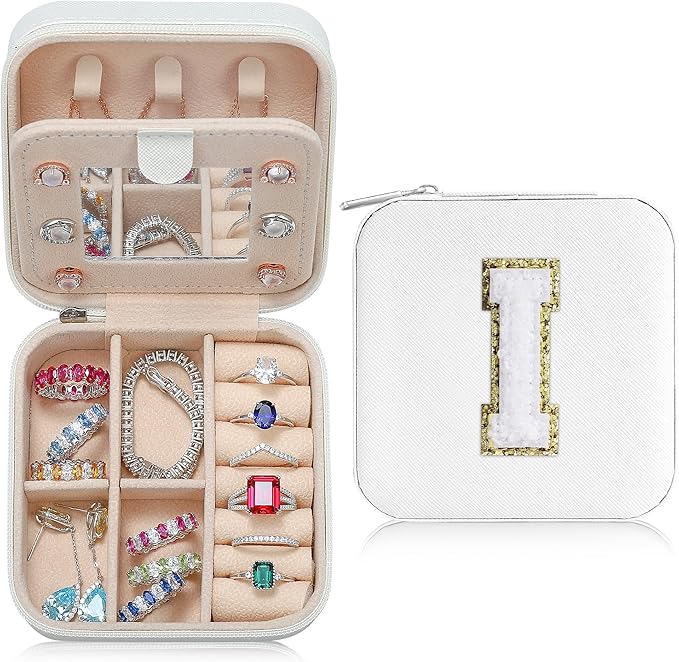 Parima Women's Jewelry Organizer | Necklace, Earring, Ring Organizer | White Travel Gift - Letter I