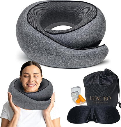 Upgraded Memory Foam Travel Neck Pillow for Airplane – New Ergonomic Wrap-Around Design with Adjustable Strap, Washable Cover, Carry Bag & Sleep Mask – Premium Travel Essentials for Men & Women