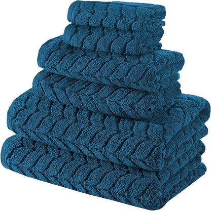 BAGNO MILANO Turkish Cotton Ultra-Soft Plush Absorbent Quick Dry Bathroom Towel Set, Made in Turkey (PetrolBlue, 6 pcs Towel Set)