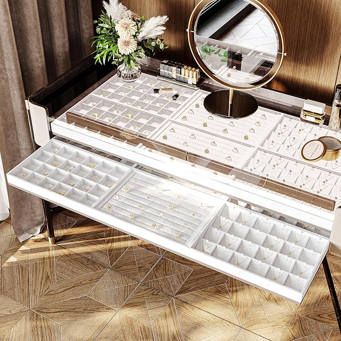 Oirlv Premium White Leather Stackable Jewelry Tray 18 Gird Necklace Bracelet Organizer Showcase Necklace Display Tray