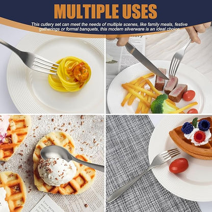 40 Pieces Silverware Set, Stainless Steel Flatware Set for 8, Matte Satin Polished Cutlery Set Include Forks Spoons and Knives, Dishwasher Safe Utensils Set for Home Restaurant